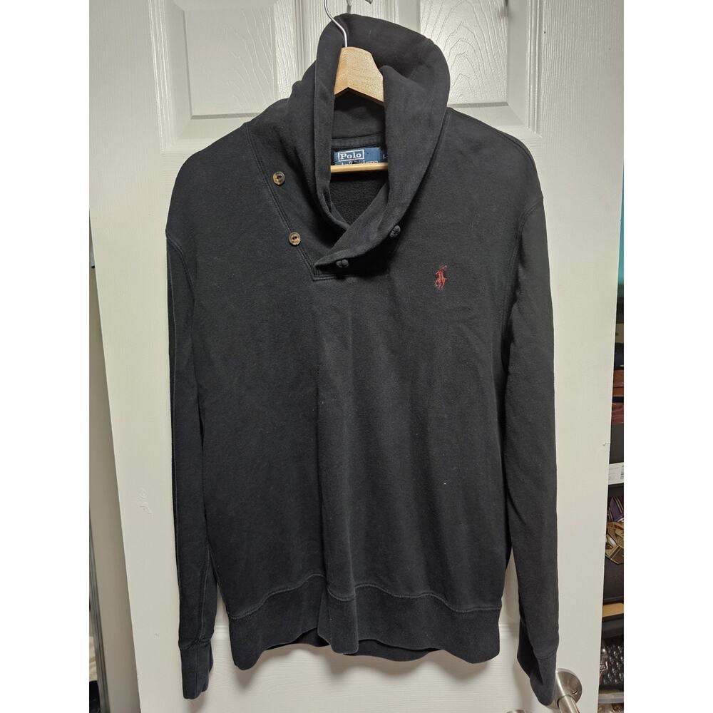 Polo Ralph Lauren Shawl Collar Sweater Men’s L Black Soft Cotton Red Pony